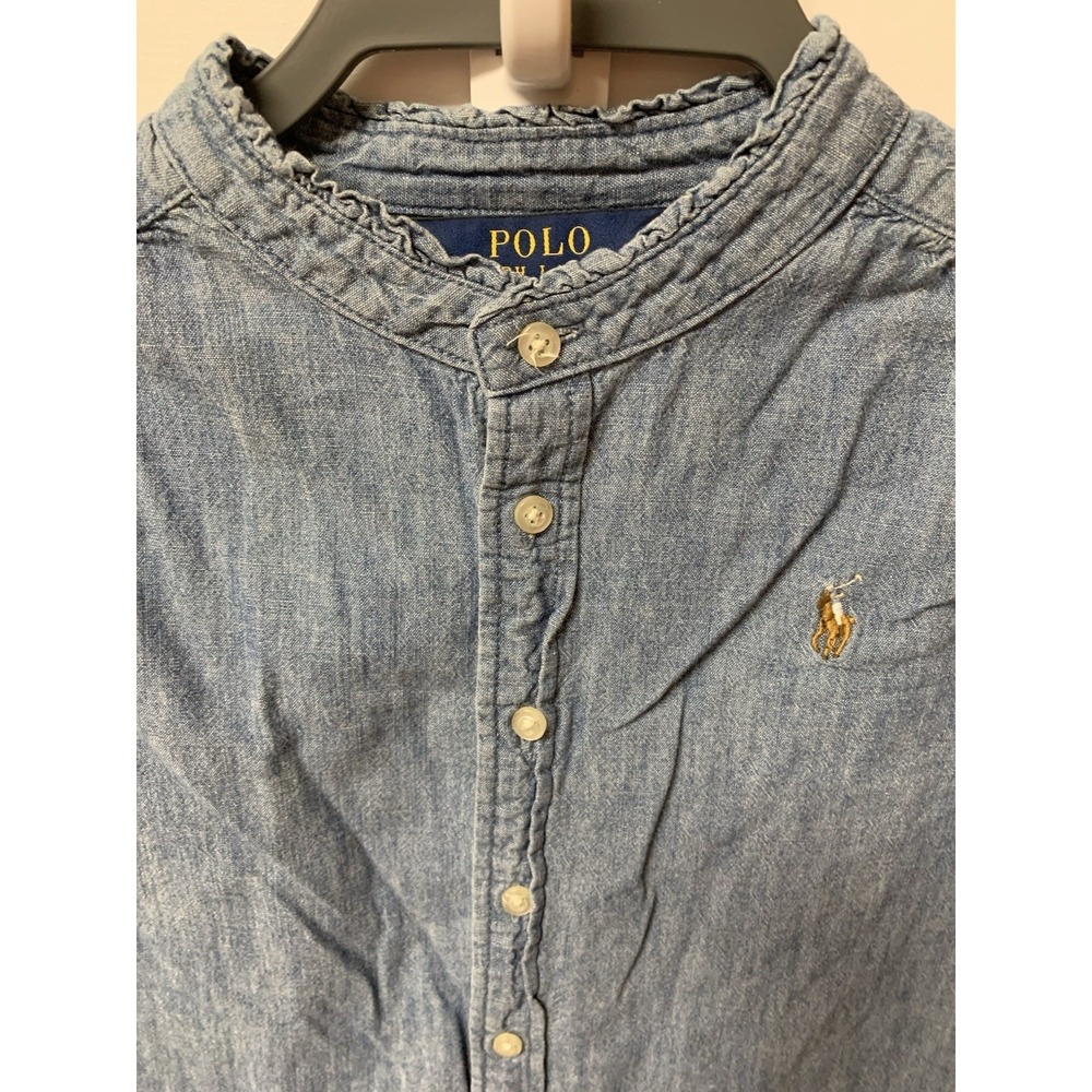 Ralph Lauren Polo Girls Chambray Denim Dress Size 12 Long Sleeve Ruffle Hem - Picture 4 of 12